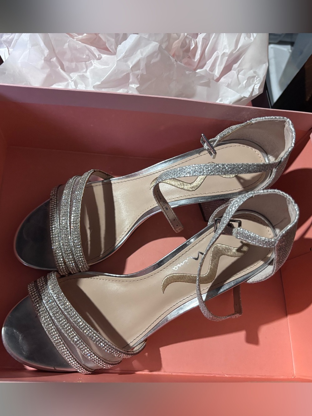 Silver Glitter Strappy Women's Dress Sandals